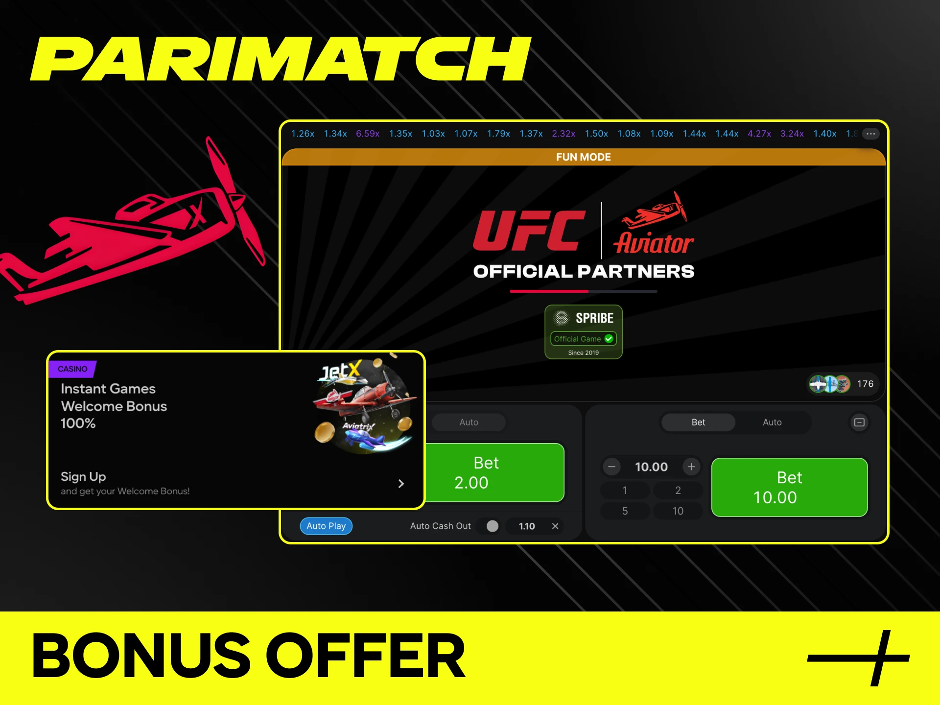 Which bonus is best for playing Aviator at Parimatch online casino.