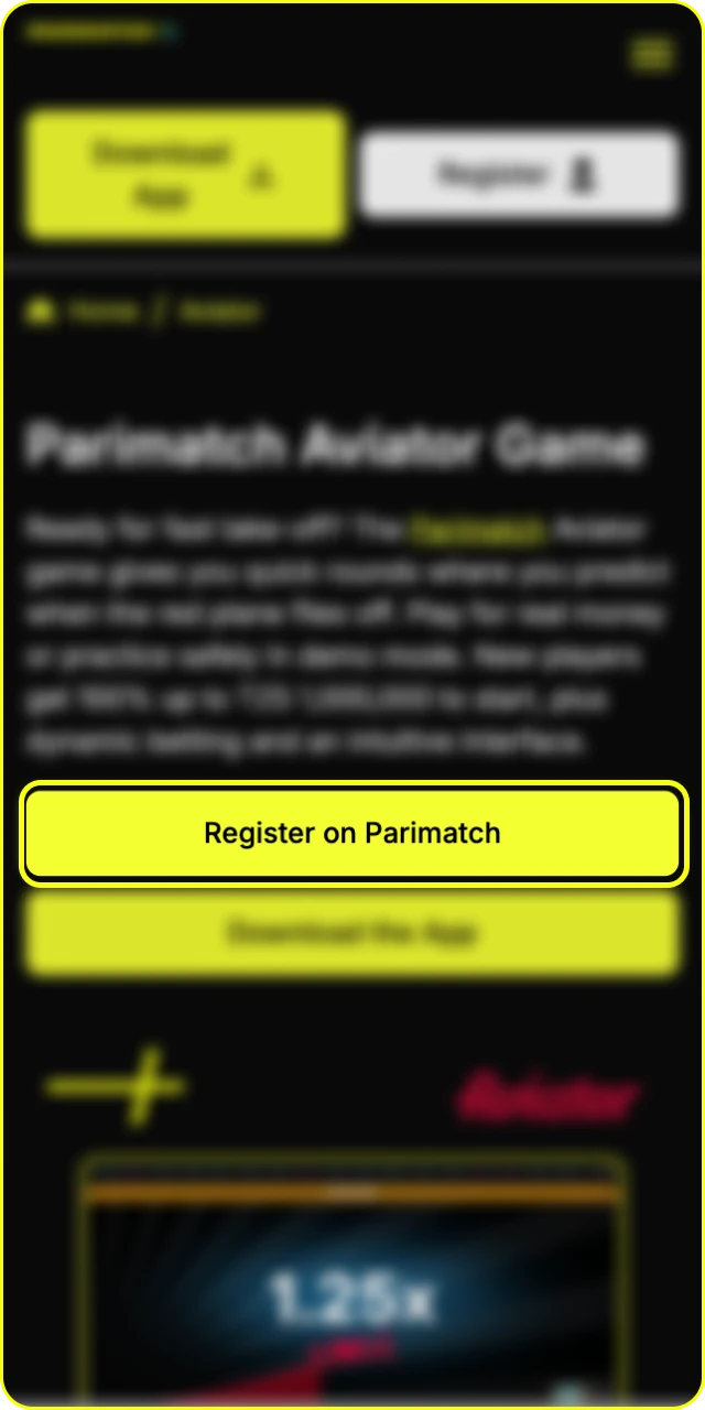 Visit the Parimatch online casino website to start playing Aviator.