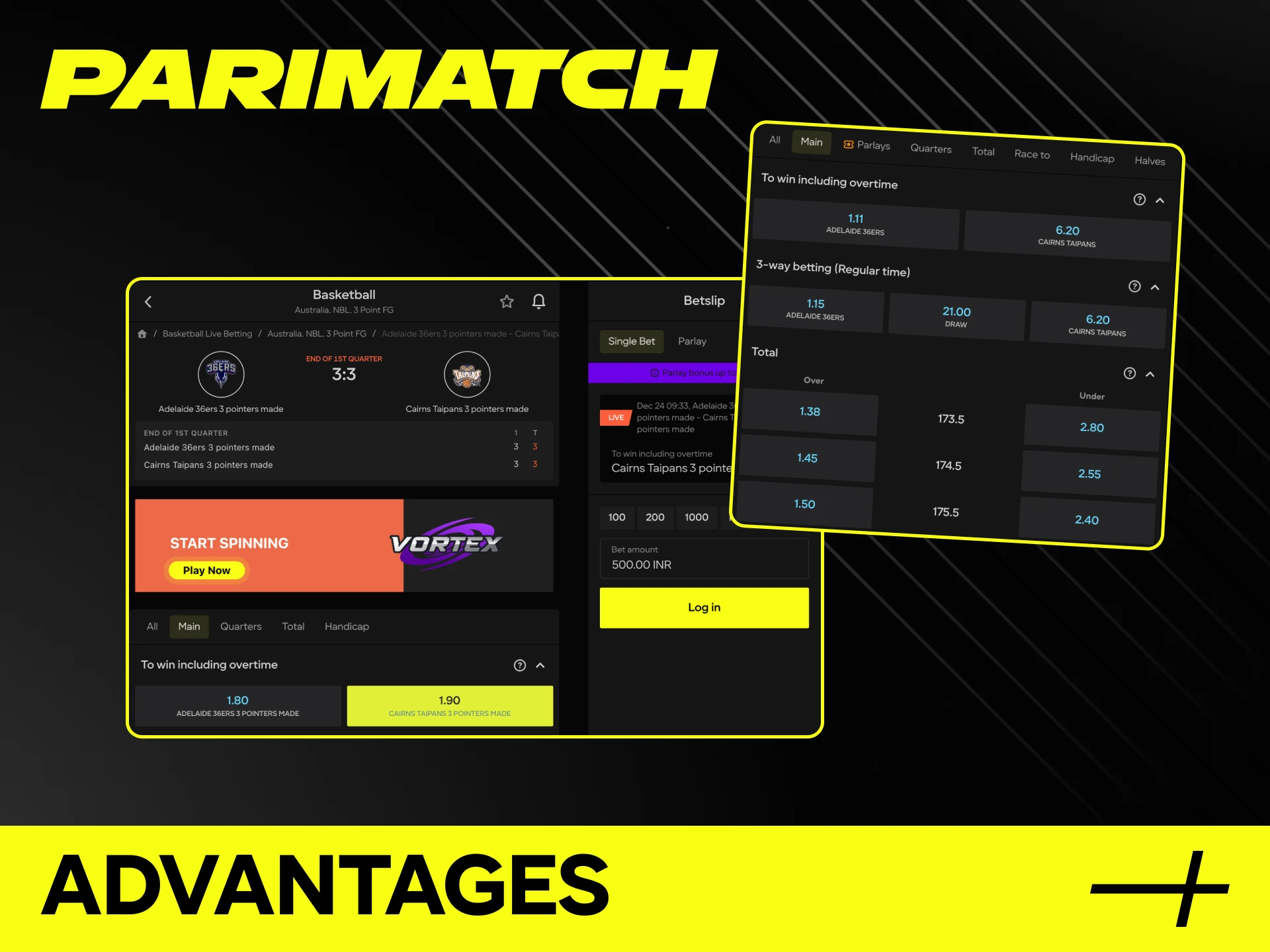 Parimatch basketball betting benefits: wide markets, sharp odds, in-play, cash out, Bet Builder, TZS betslip, live stats.