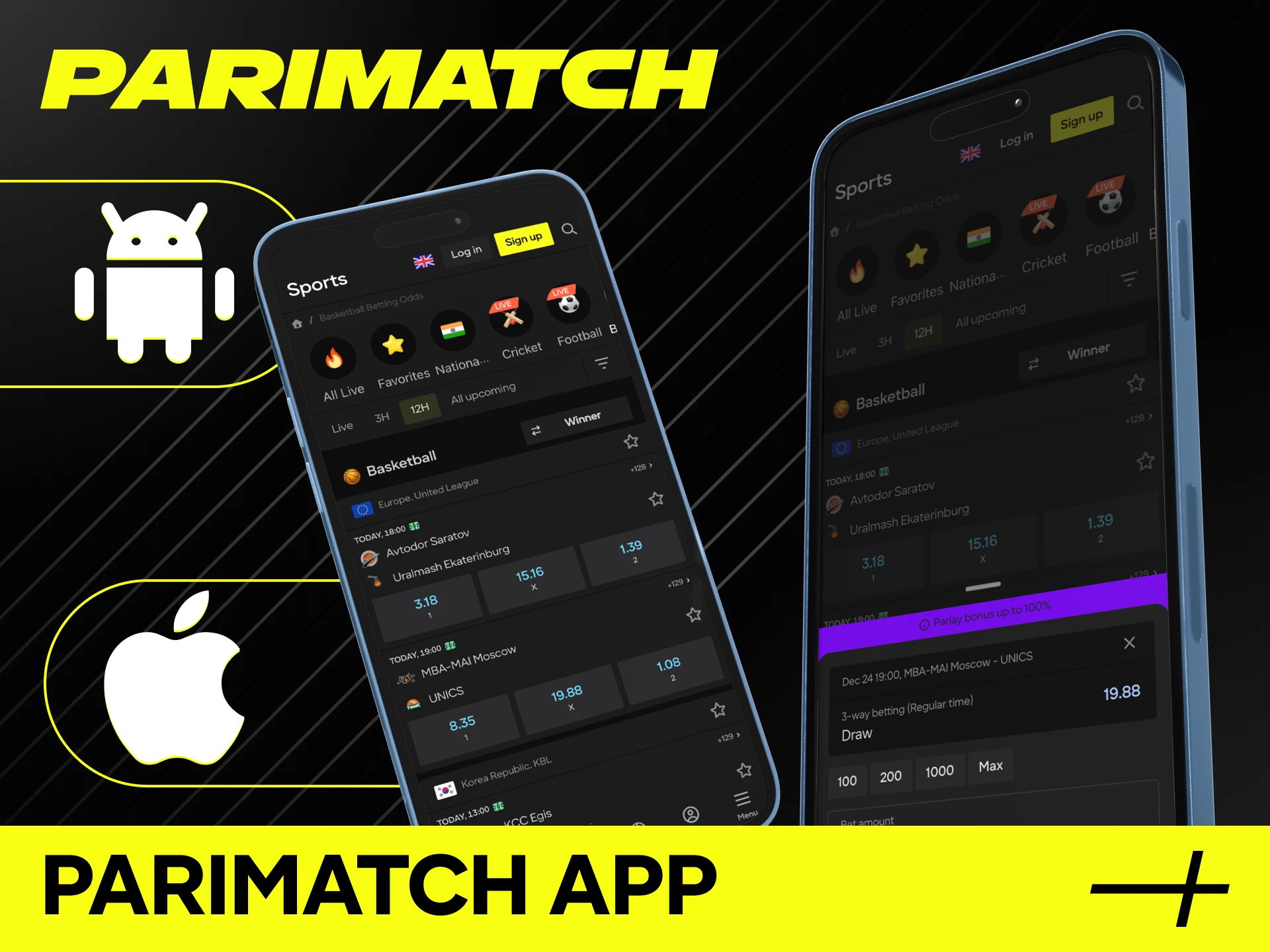 Users can place basketball bets at Parimatch Casino on their phones in just a few clicks.