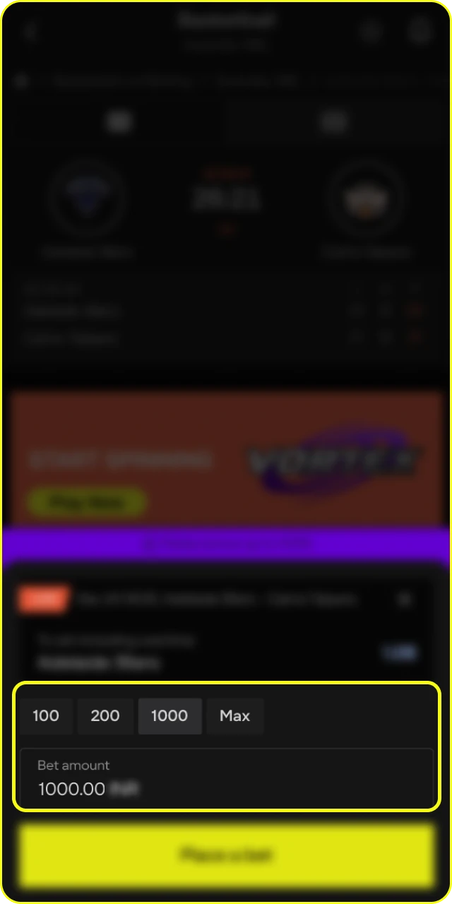 Enter the bet amount in national currency at Parimatch Casino.