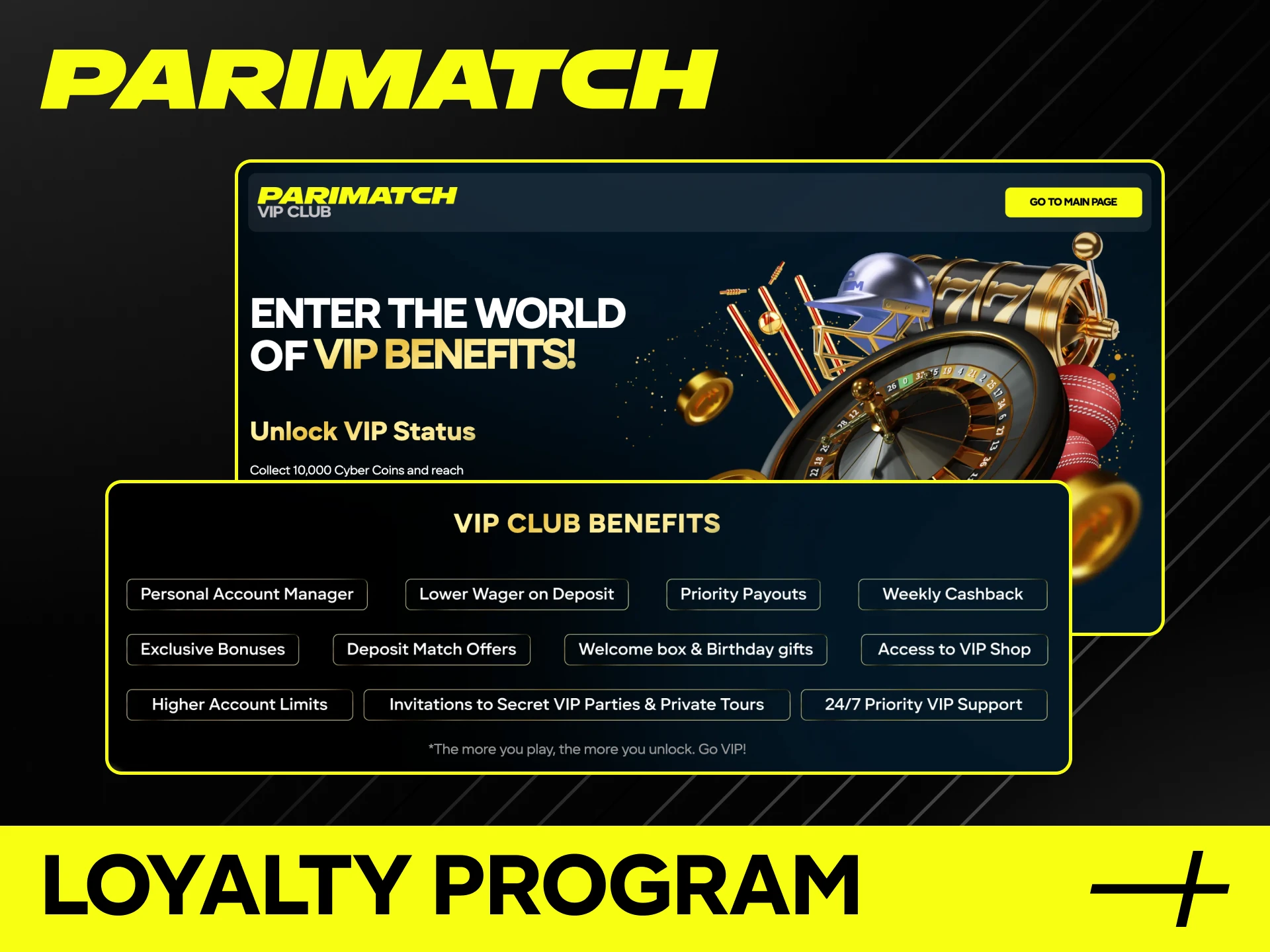 Join the loyalty program at Parimatch online casino.