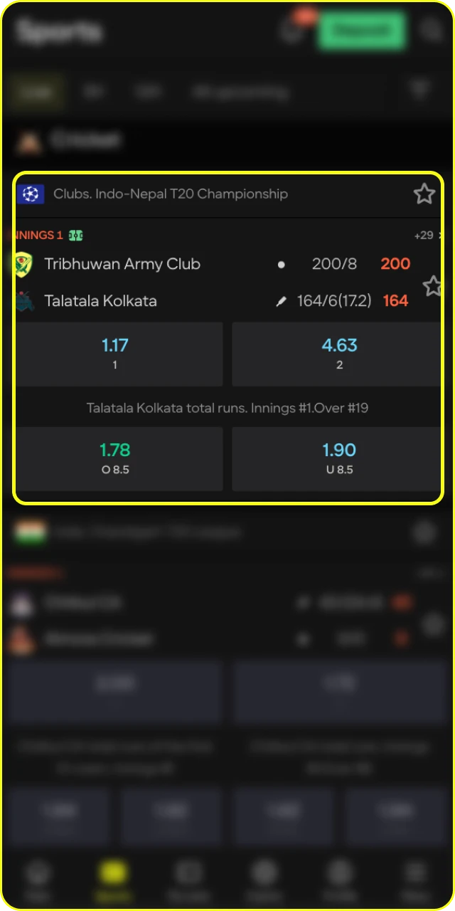 At Parimatch Casino, you can bet on the T20 World Cup, ICC events, and Test cricket.