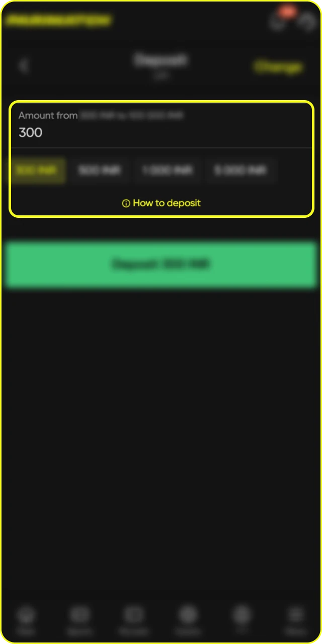 Enter your deposit amount at Parimatch online casino, keeping in mind the minimum deposit limit.