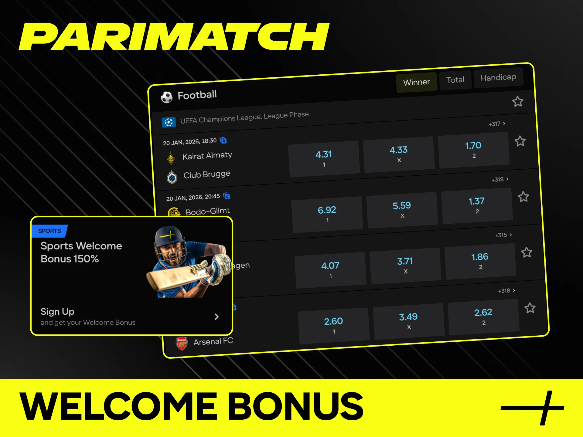 Welcome Bonus for Football Betting 100% up to TZS 1,000,000 on first deposit, Tanzania 18+, select Sports Bonus to activate.