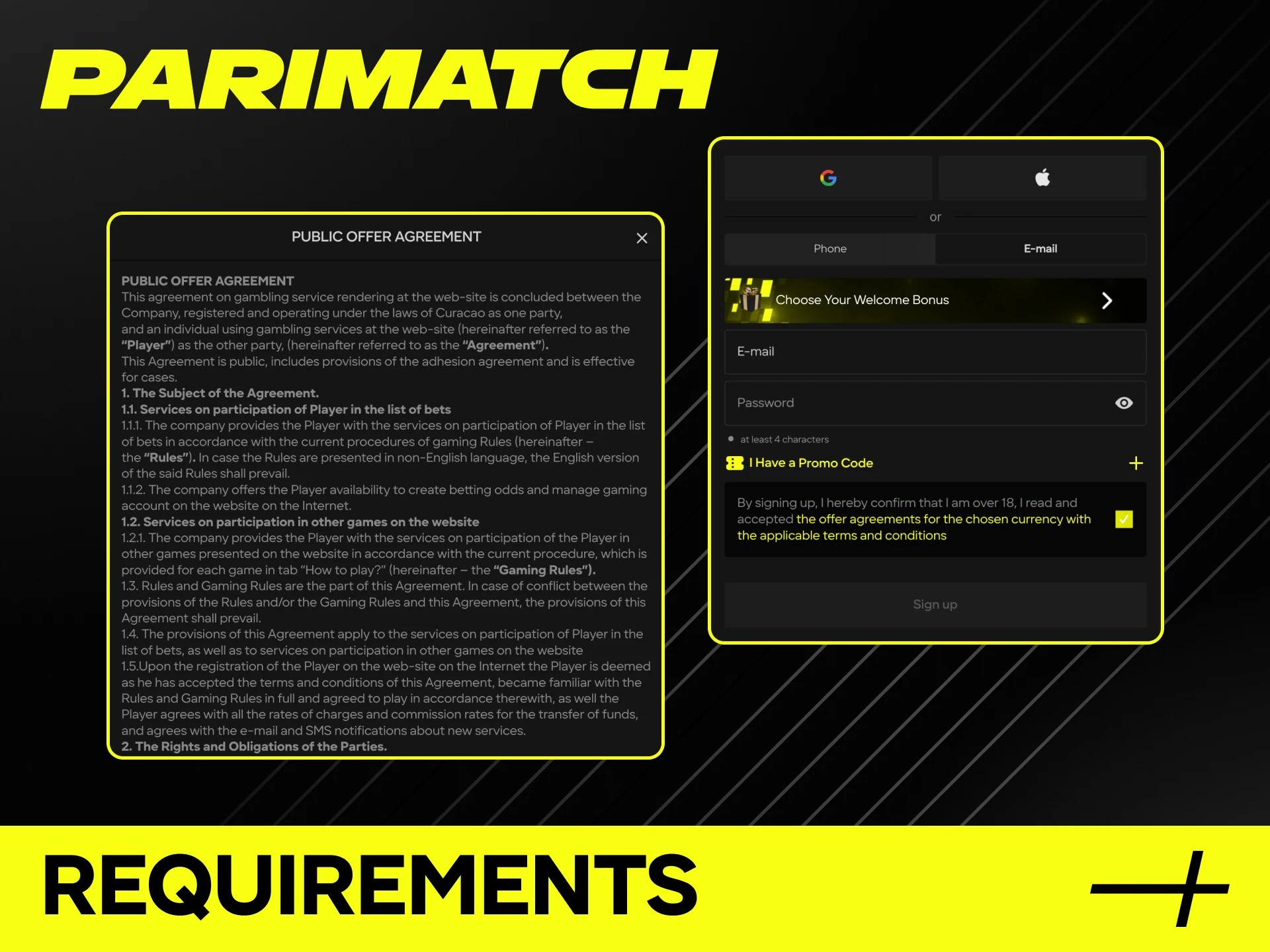 Learn about Parimatch online casino requirements for users.