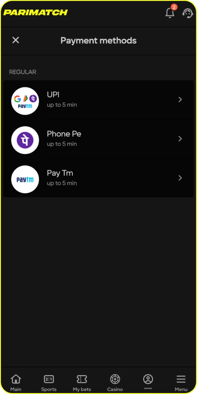 Make your first deposit to activate your bonus at Parimatch Casino.