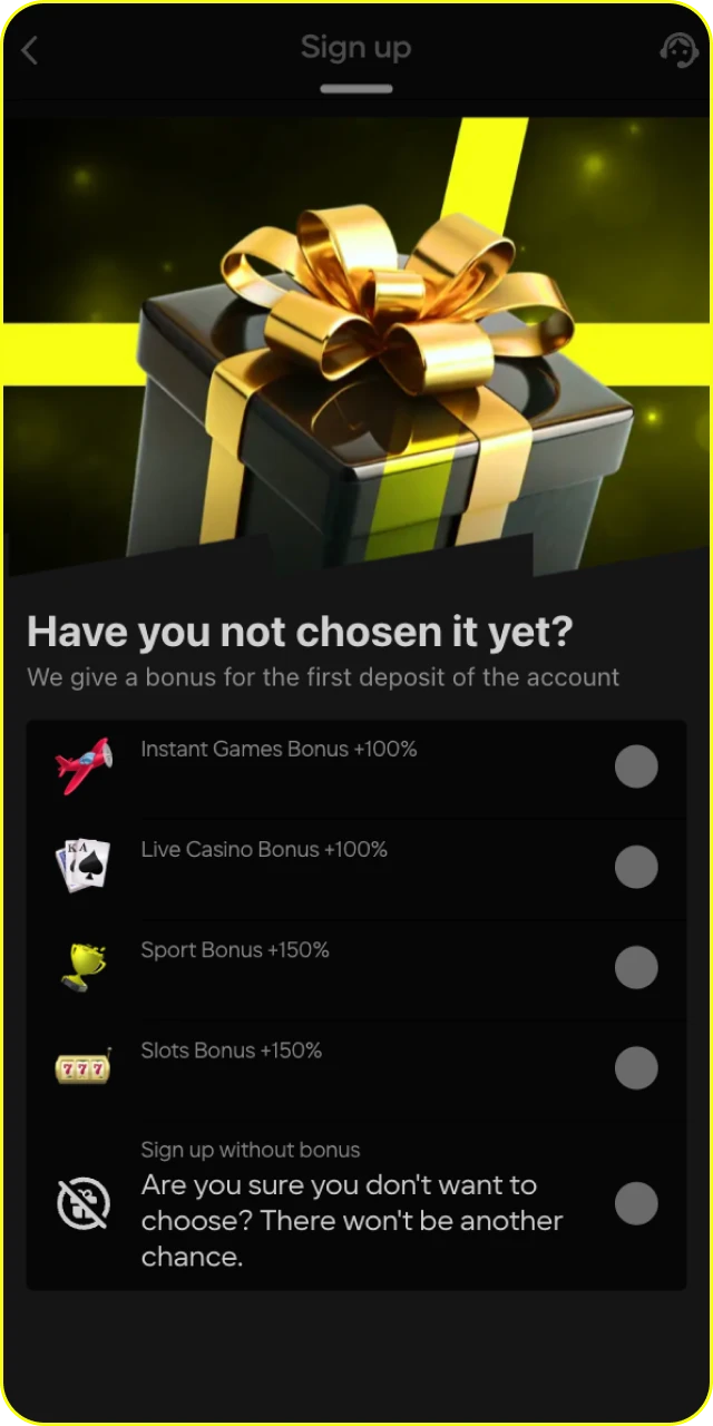 Don't forget to select your Parimatch Casino welcome bonus during registration.