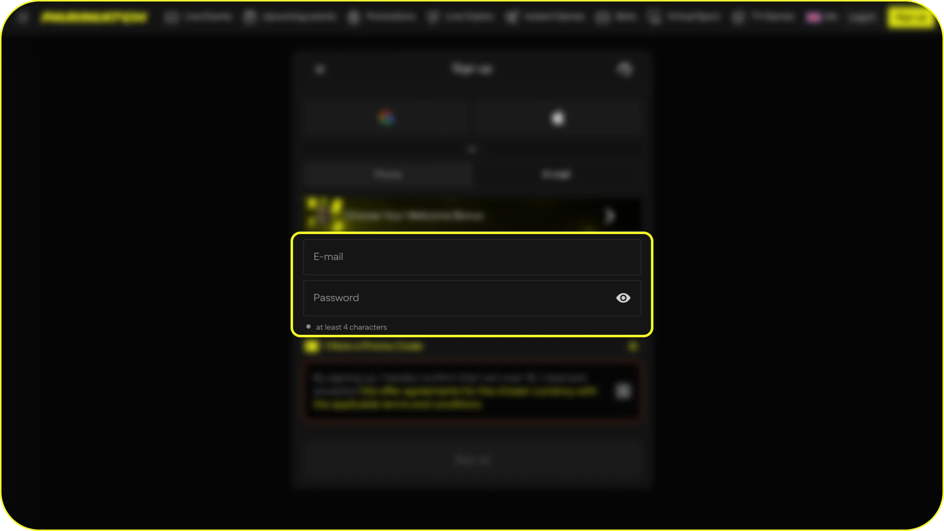 Provide your details when registering at Parimatch online casino.
