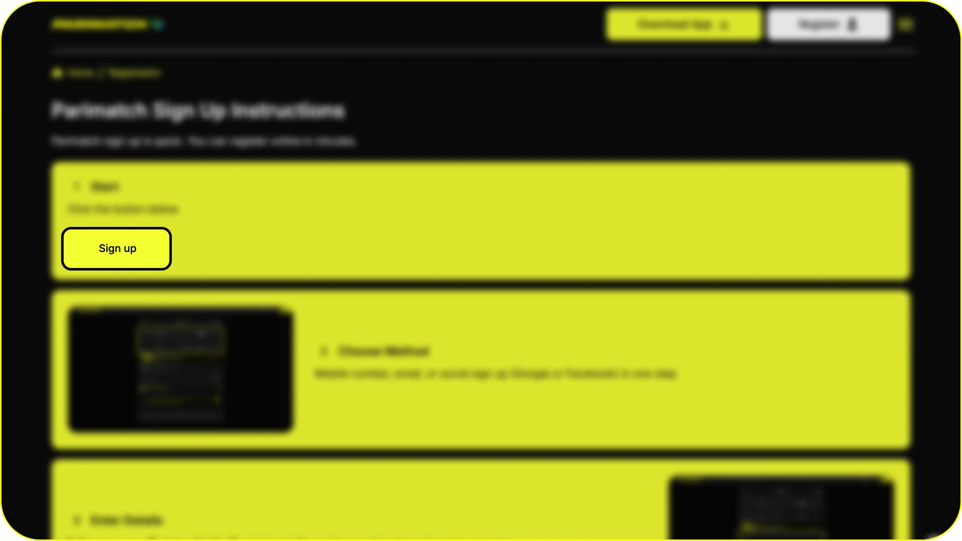 Go to the Parimatch online casino website to begin the registration process.