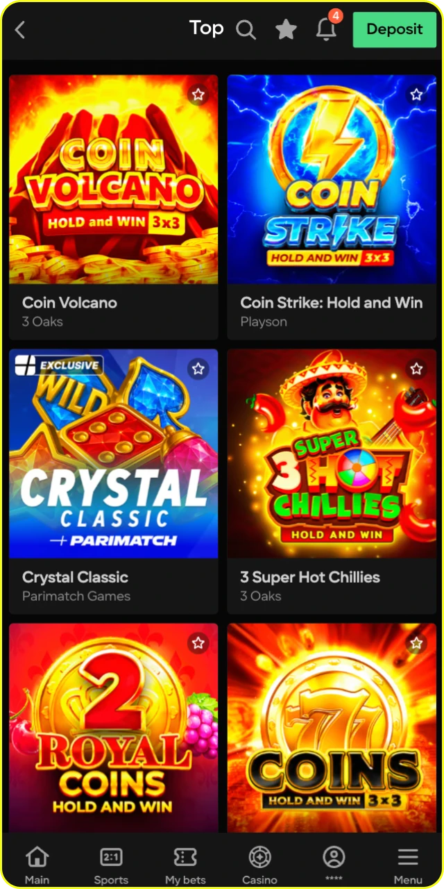 Find your favorite game at Parimatch online casino.