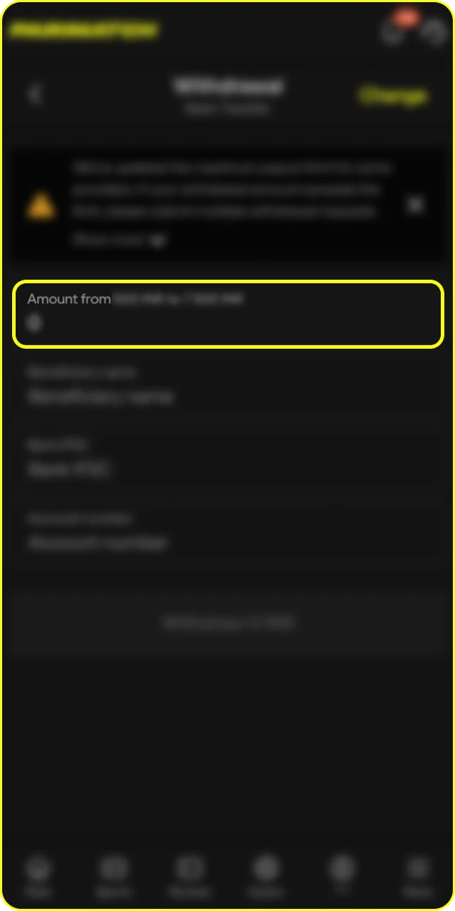 Enter your desired withdrawal amount, keeping in mind the Parimatch online casino limit.