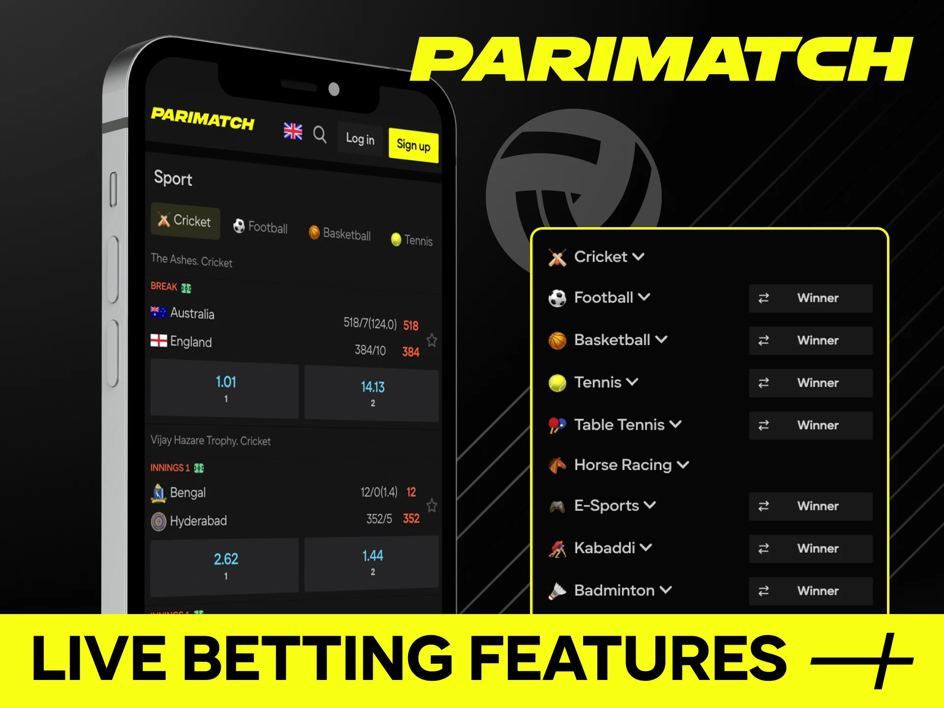 Utilize live betting features during your login session in the Parimatch App.