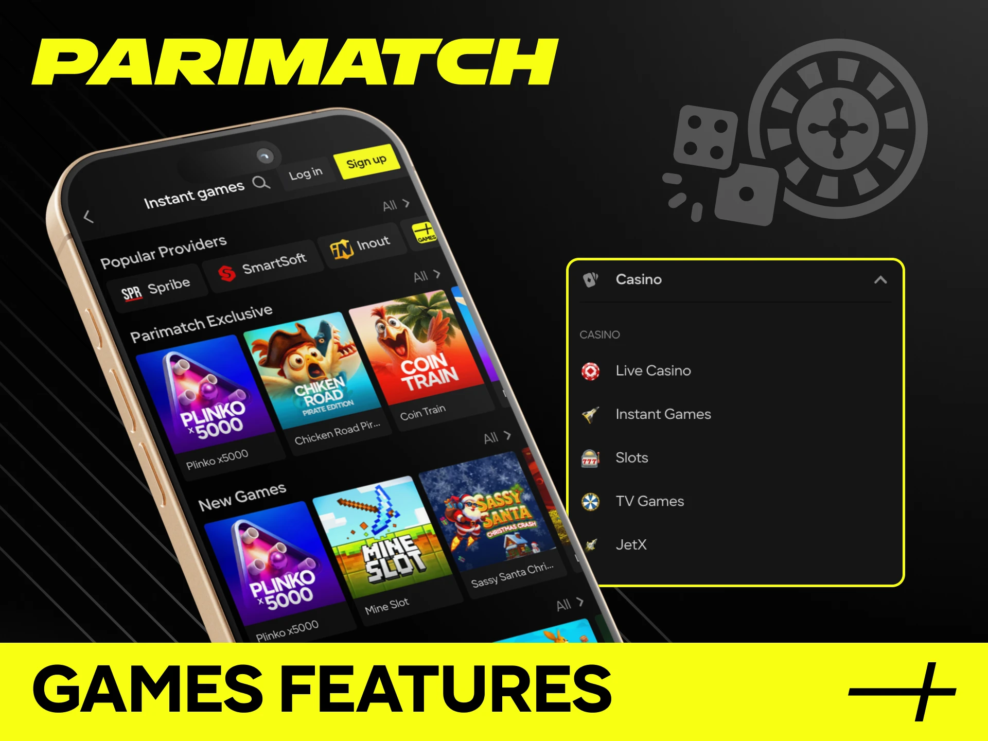 Play with casino games features after you login to the Parimatch App.