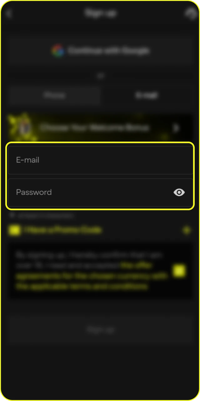 Complete the registration form to join the Parimatch betting community.