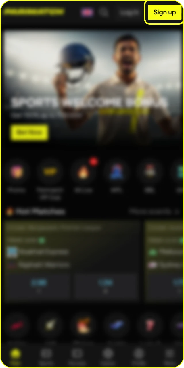 Click the registration button to create your official Parimatch account.