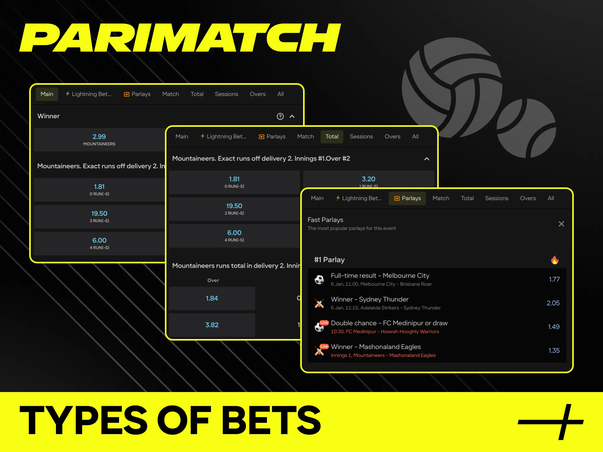 Explore various types of sports bets available for you at Parimatch.