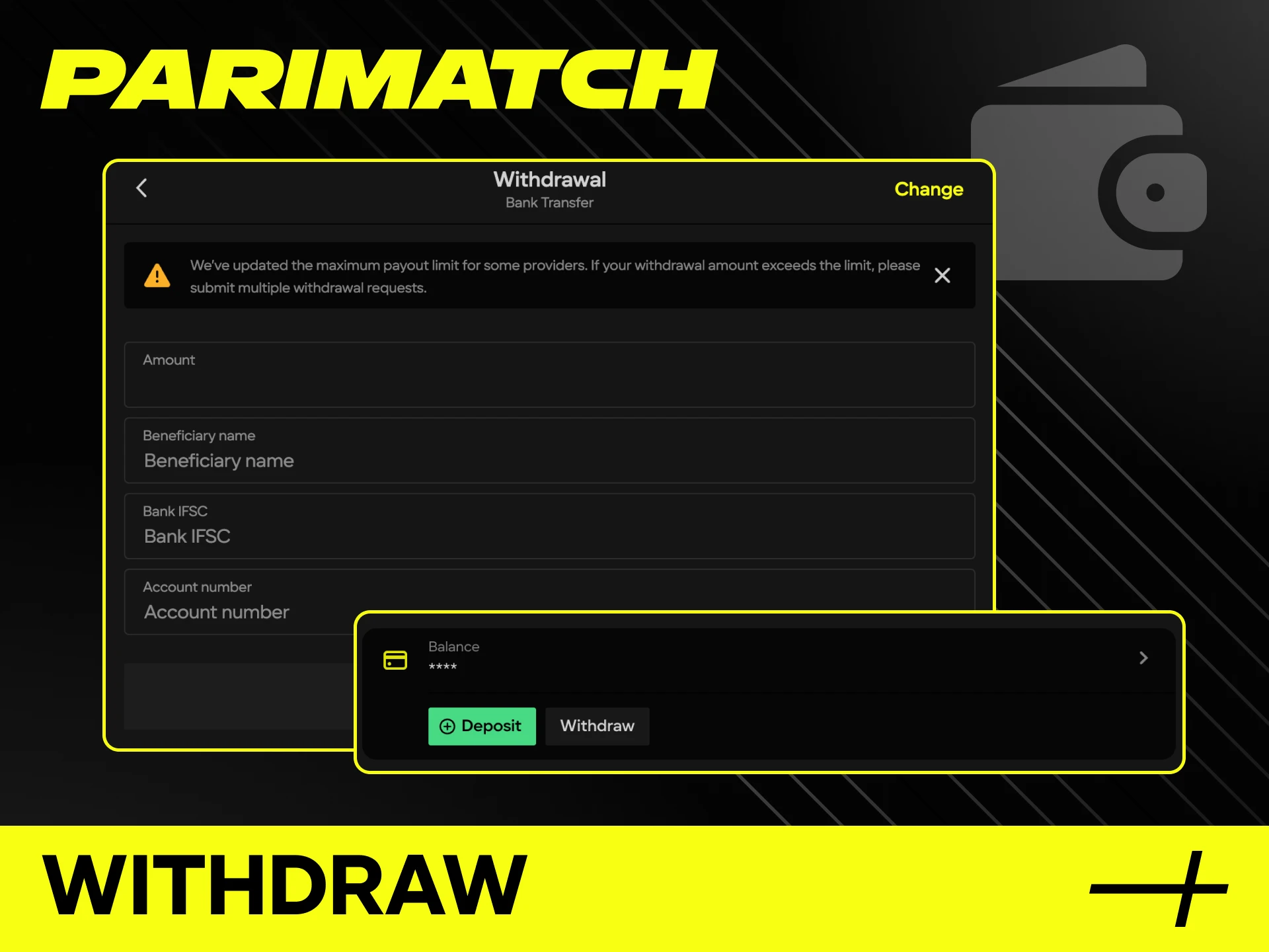 Use the most convenient methods to withdraw your Parimatch winnings safely.