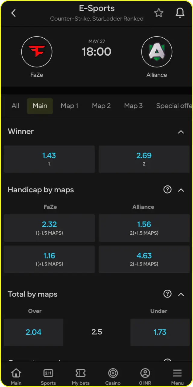 Choose match with high odds and start your winning CS2 prediction.