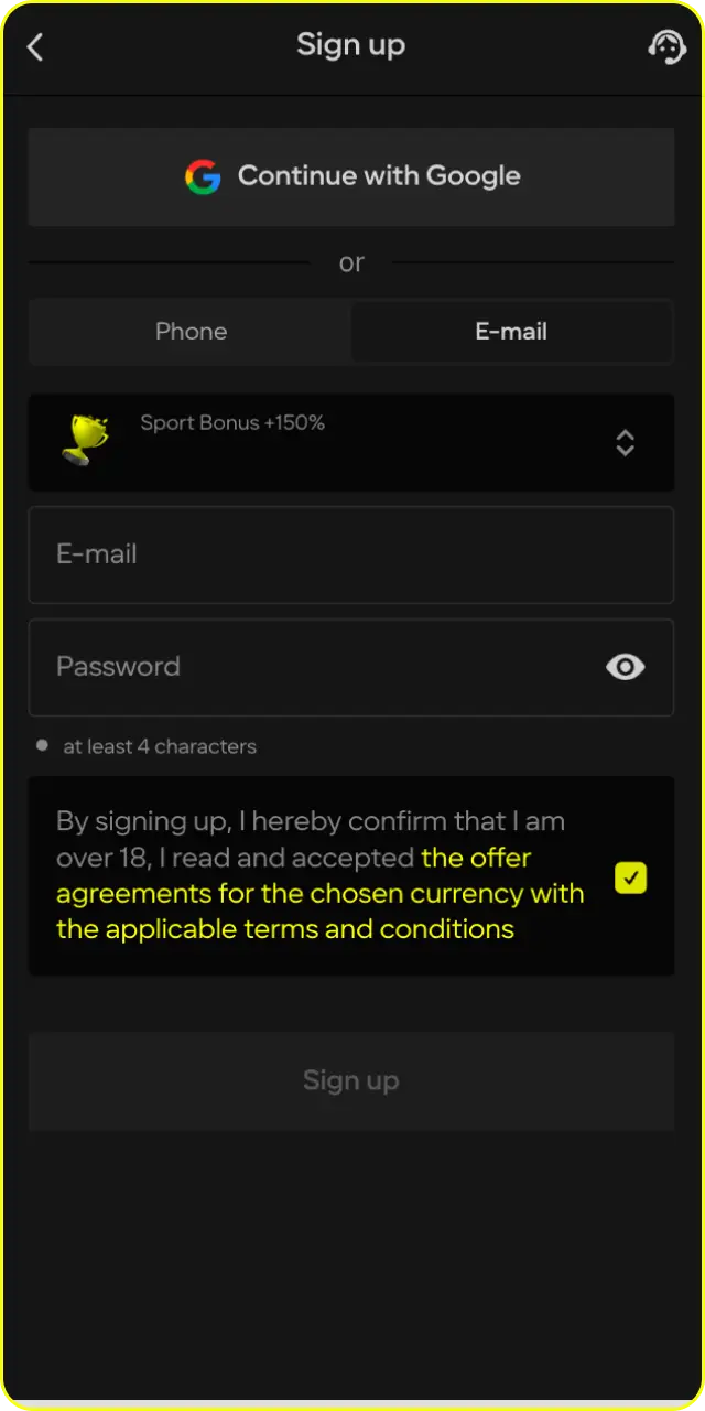Start registration process instantly to open your Parimatch account for CS2.