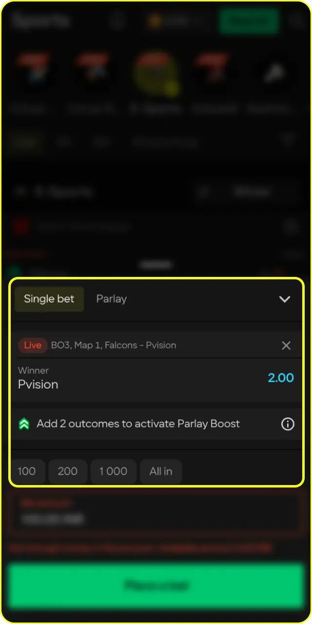 Place your bet on top video games via the Parimatch mobile app.