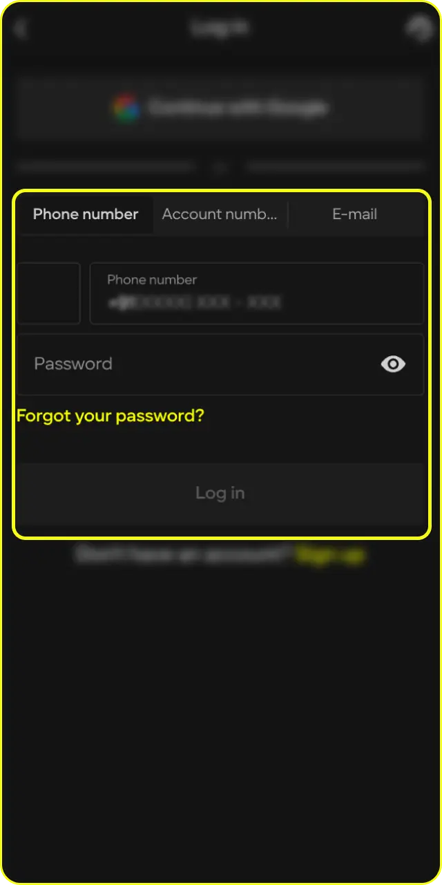 Log in or register an account in the Parimatch mobile app.