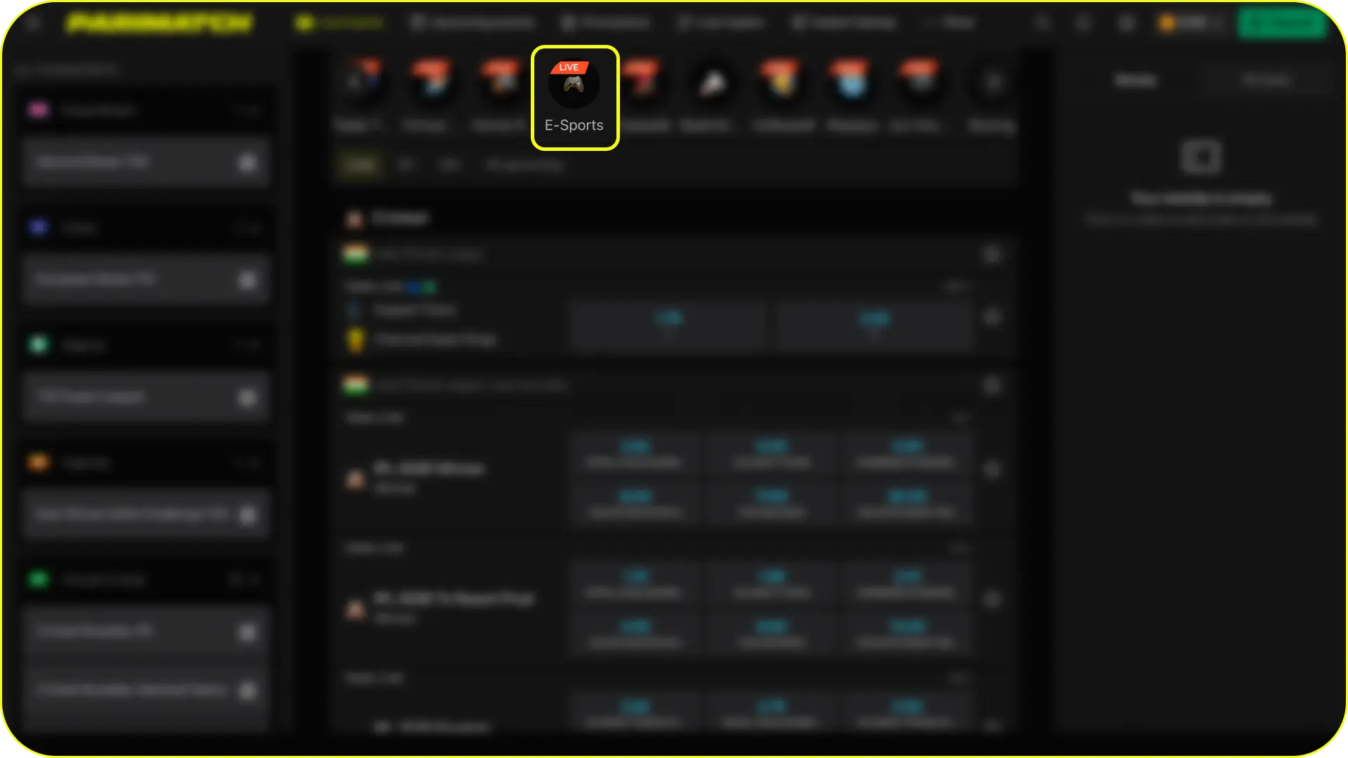 Navigate to the esports section and start successful Parimatch betting.